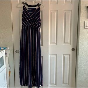 Navy Striped Maxi Slit Dress